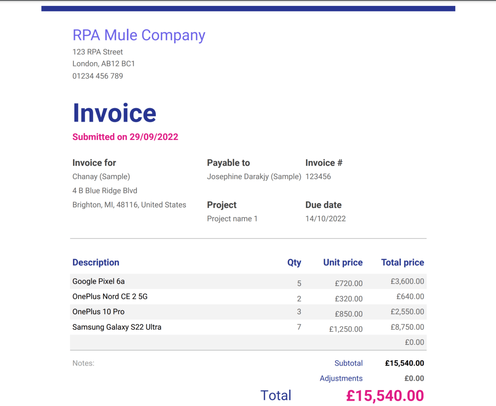 A sample PDF invoice