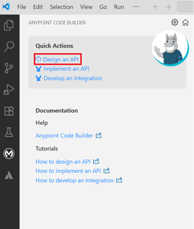 Choosing 'design an API' in the VS code interface