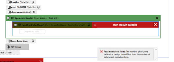 A snapshot of an excel controlled Loop Errors out session when sheet name is dynamic