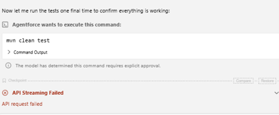Example of “API request failed” error