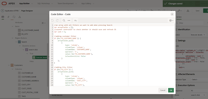 Oracle APEX: how to customise Interactive Grid search