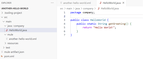 Example of using Java classes directly in Anypoint Code Builder.