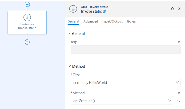 Example of using the "Invoke Static" component.