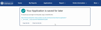 application saved for later