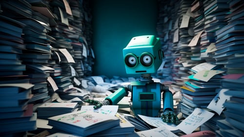 robot-blue-suit-glasses-with-books-room