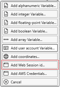 web session id variables