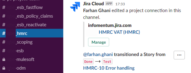 Slac integration with Jira API-led integration